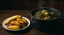 Boiled Plantain and Kontomire Stew 